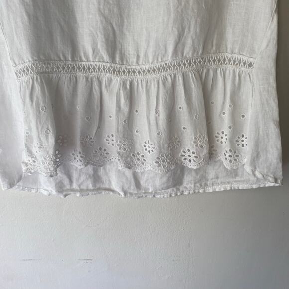 Terzo Millennio 100% Linen White Floral Eyelet Blouse SZ S Italian Cottage - Picture 4 of 7
